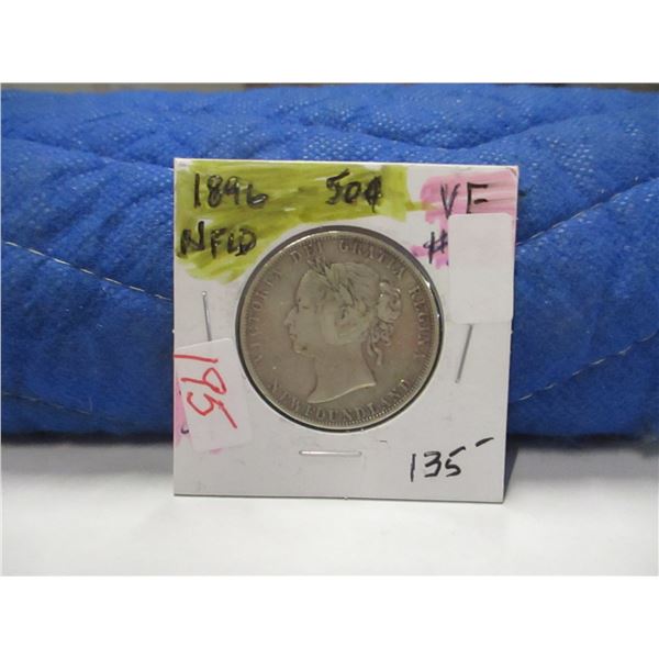 1896 VICTORIAN NEWFOUNDLAND SILVER HALF DOLLAR