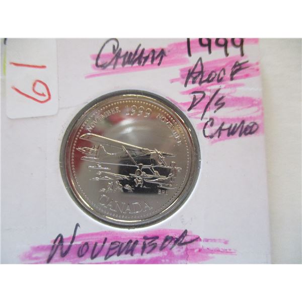 1999 MONTH OF NOVEMBER PROOF DOUBLE STRUCK CAMEO CANADA QUARTER