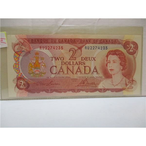 1974 CRISP UNCIRCULATED MULTI- COLORED LAST OF CANADA $2 BILLS