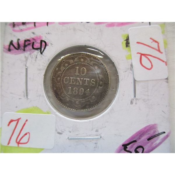 1894 VICTORIAN NEWFOUNDLAND SILVER DIME