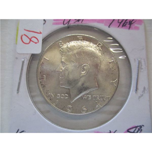 1964 CH/BU GEM USA KENNEDY SILVER HALF DOLLAR