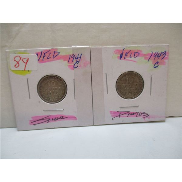 1941C & 1943C NEWFOUNDLAND SILVER DIMES