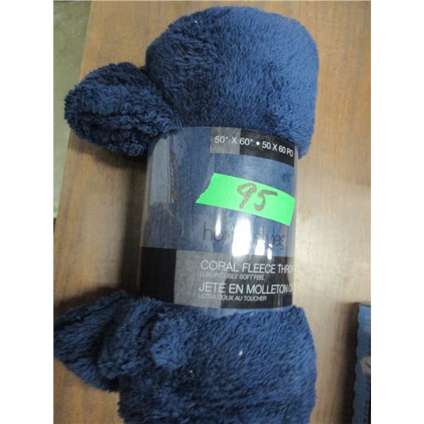 NEW:  FLORAL FLEECE THROW (BLUE) (50" X 60")