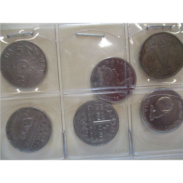 6 DIFFERENT TYPES OF CANADIAN 5 CENT COLLECTABLE COINS