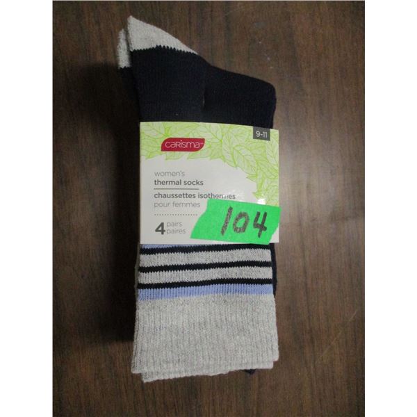NEW:  LADIES THERMAL SOCKS (SIZE 9 - 11) - 4 PAIR