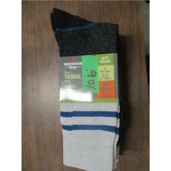 NEW:  MEN'S MOUNTAIN RIDGE THERMAL SOCKS (SIZE 10 - 13) - 4 PAIR