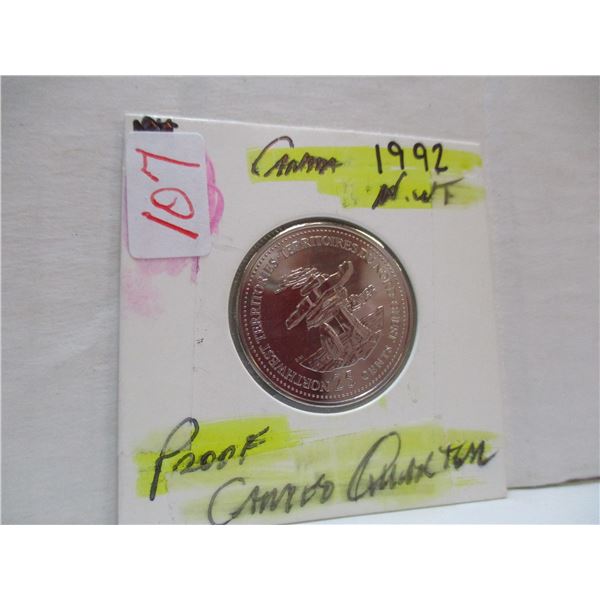 1992 NORTHWEST TERRITORIES PROOF CAMEO CANADA QUARTER
