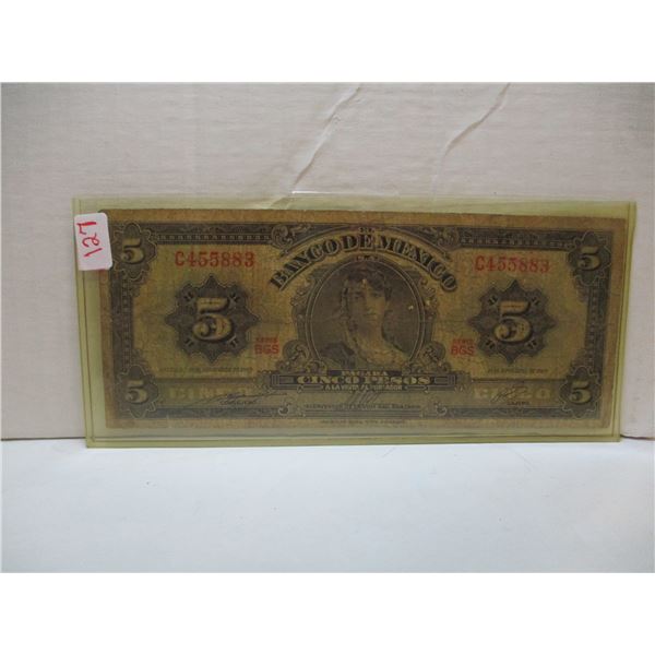 1969 BANK OF MEXICO 5 PESO CURRANCY BANK NOTE