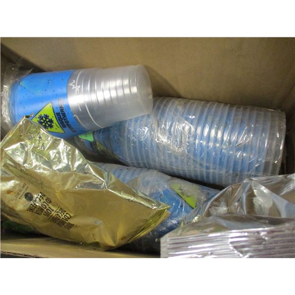 FREIGHT DAMAGE (AS IS):  BOX C/W LARGE DRINKING CUPS, COFFEE  BEANS, GROUND COFFEE