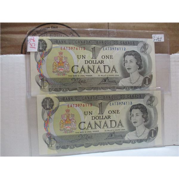 1973 SET OF SEQUENTIAL SERIAL NUMBER LAST OF CANADA $1 BILLS