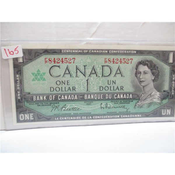 1969 UNCIRCULATED SERIAL NUMBER CENTENNIAL CANADA $1 BILL