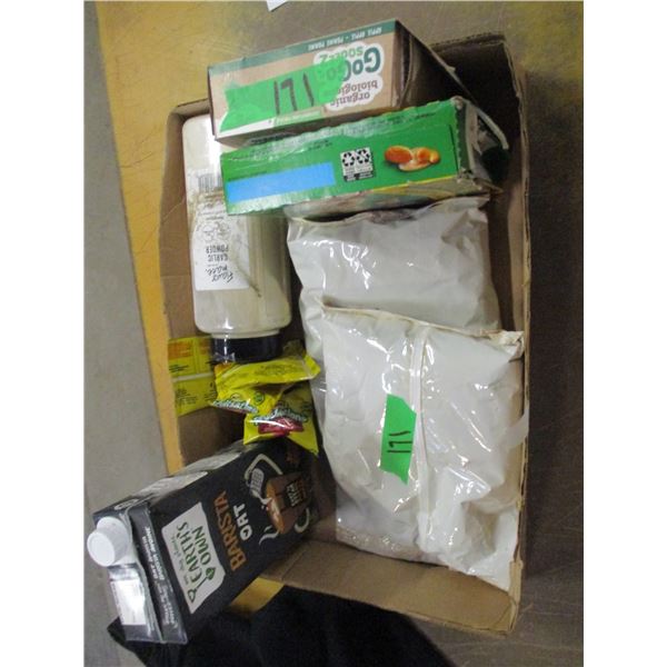 FREIGHT DAMAGE (AS IS):  FLAT C/W GARLIC POWDER & ASSORTED GROCERIES