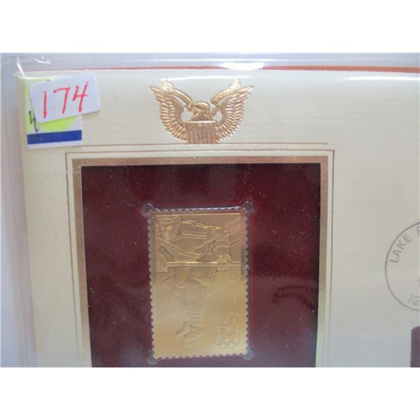 22 KT GOLD SHIELD OLYMPIC ICE HOCKEY STAMP
