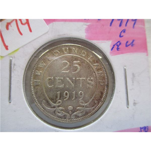 1919 CH/AU NEWFOUNDLAND SILVER QUARTER