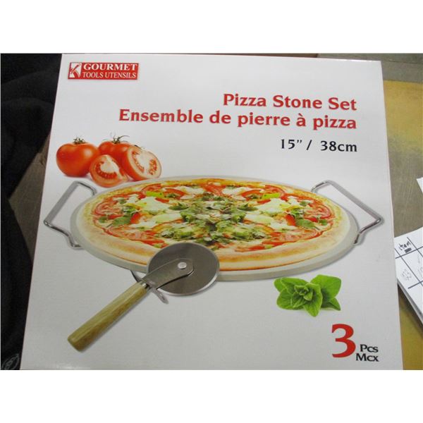 FREIGHT DAMAGE (AS IS):  BOX OF 3 - 15" PIZZA STONES & RACK