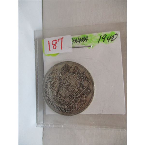 1940 CANADA KING GEORGE VI SILVER HALF DOLLAR