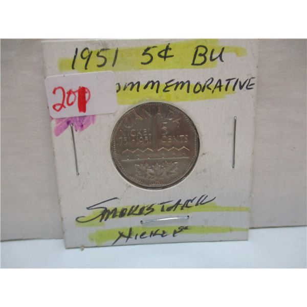 1951 BU CANADA COMMEMORATIVE SMOKE STACK NICKEL