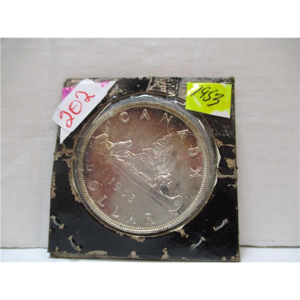 1953 NO SHOULDER STRAP CH/BU CANADA SILVER DOLLAR