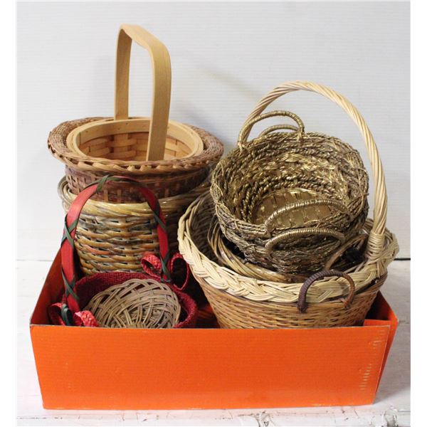 1 DOZEN DIFFERENT SIZED WICKER BASKETS