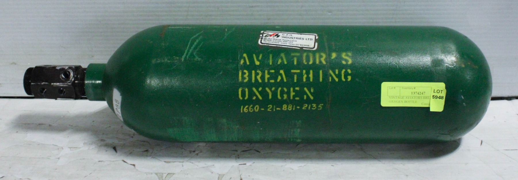 VINTAGE AVIATORS BREATHING OXYGEN BOTTLE