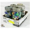 Image 1 : VINTAGE 5 MASON JARS FULL OF MARBLES