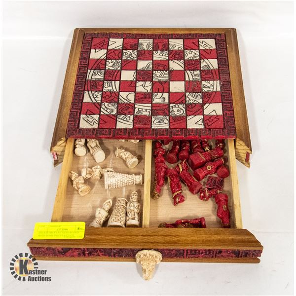 ESTATE MAYAN CHESS BOARD WITH SOME PIECES-ESTATE