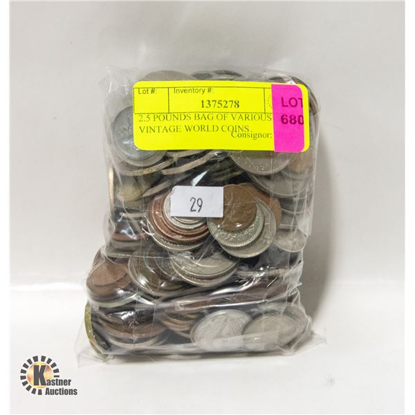 2.5 POUNDS BAG OF VARIOUS VINTAGE WORLD COINS