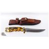 Image 1 : 9.5" FIXED BLADE KNIFE WITH LEATHER SHEATH &