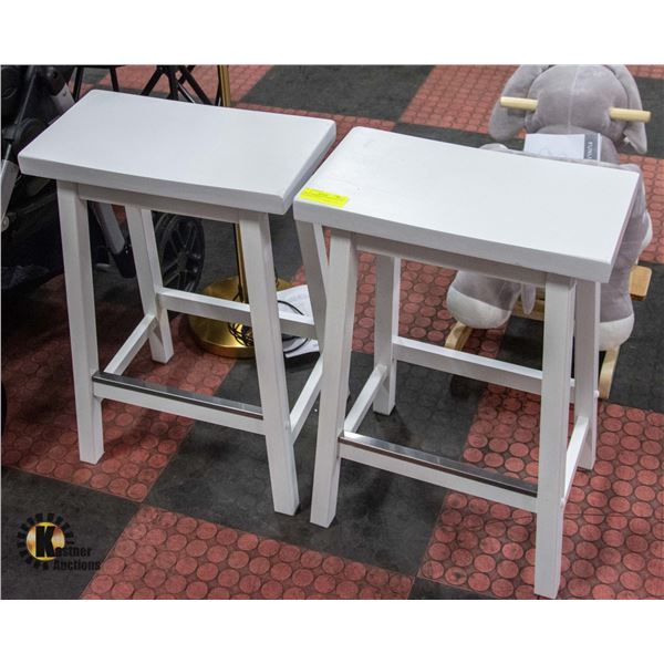 NEWLY ASSEMBLED PAIR OF WHITE BACKLESS STOOLS