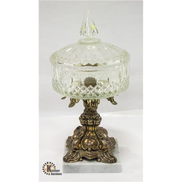 SOLID BRASS & MARBLE BASE GENUINE CRYSTAL LIDDED