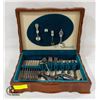 Image 1 : ESTATE WOODEN SILVERWARE BOX WITH CONTENTS +