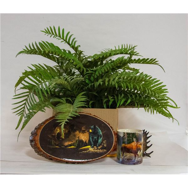 SWORD FERN IN WOODEN POT FAUX PLANT + WOODEN