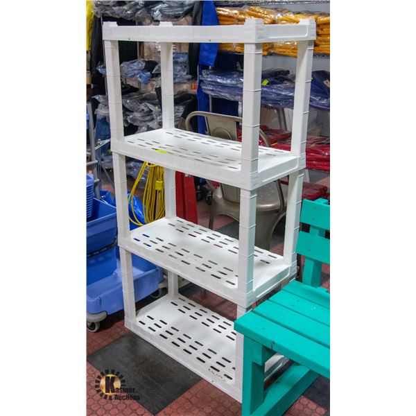 4 TIER PLASTIC SHELF WHITE 56” X 30” X 14”