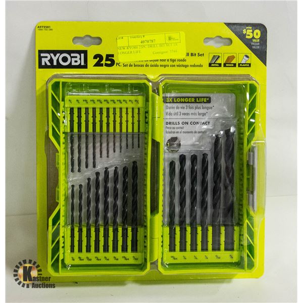 NEW RYOBI 25PC DRILL BIT SET 3X LONGER LIFE
