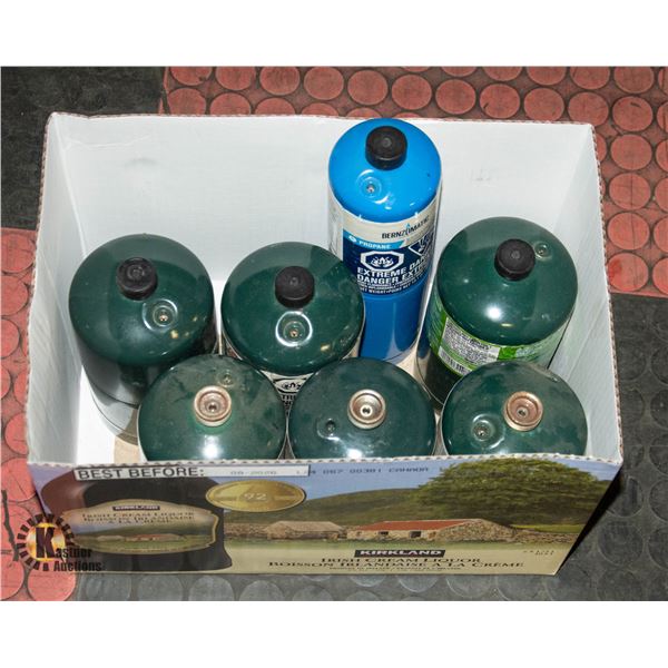 LOT OF 6 MINI GREEN PROPANE TANKS (FULL)