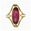Image 4 : Antique Victorian 10k Yellow Gold Elongated Oval Buff Top Red Stone Open Ring