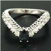 Image 5 : 18k White Gold 1.64 ctw Oval Sapphire Solitaire Round Diamond Chevron V Band Rin