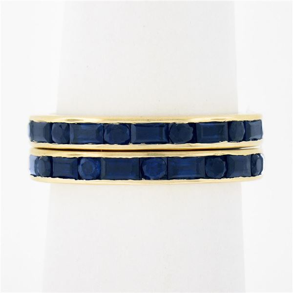 Pair of 18k Gold 4.4 ctw Channel Set GIA Sapphire Eternity Stack Band Guard Ring