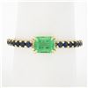 Image 8 : New 14k Gold Colombian Emerald & Sapphire Sideways Engagement Stack Band Ring