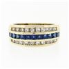 Image 4 : 14K Yellow Gold 1.37 ctw Blue Square Step Channel Set Sapphire & Diamond Band Ri