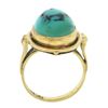 Image 2 : Vintage 14k Yellow Gold Oval Cabochon Bezel Set Turquoise Grooved Cocktail Ring