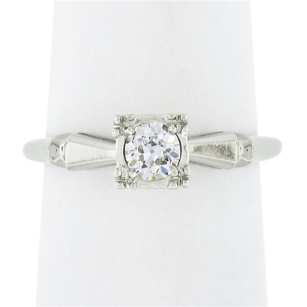 Vintage 14k White Gold Old European Illusion Diamond Solitaire Engagement Ring