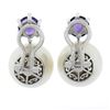 Image 5 : Vintage 18k White Gold Large 14mm White Pearl Round Amethyst Drop Omega Earrings