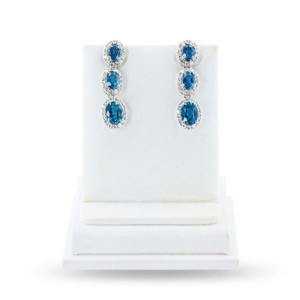 4.34 ctw Blue Sapphire and 0.86 ctw Diamond 14K White Gold Earrings