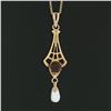 Image 5 : Antique Victorian 10k Gold Garnet Pearl Dangle Lavalier Pendant On New 14k Chain