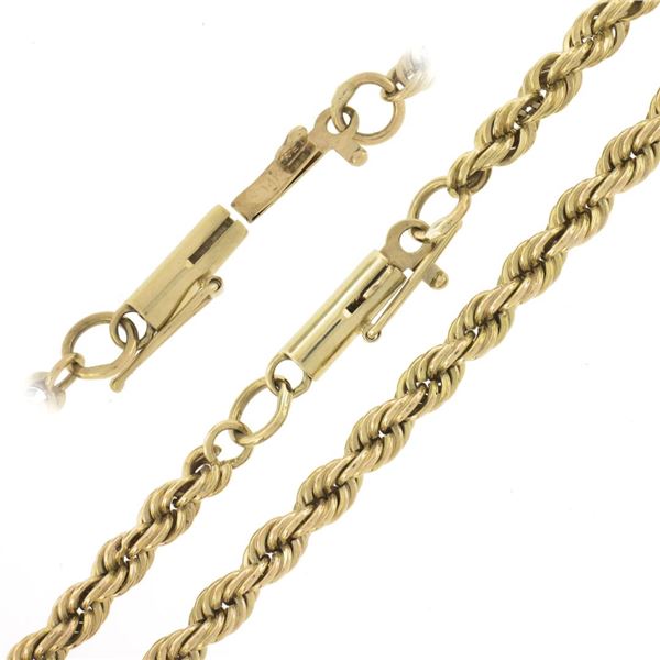 Unisex Classic Solid 14K Gold 24.5" Long 3.1mm Polished Rope Link Chain Necklace