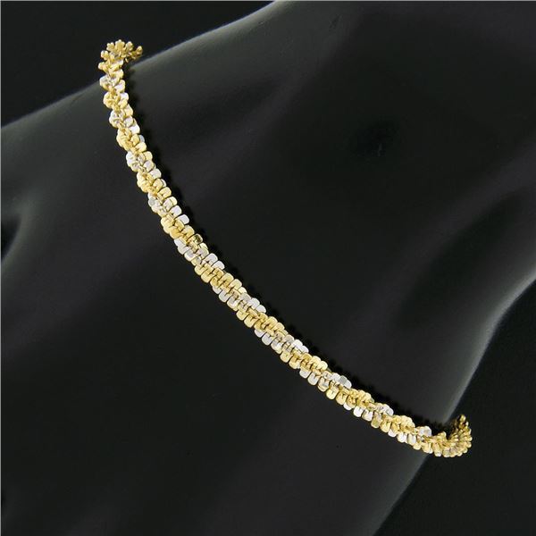 14k Two Tone Gold 7.5" 3.1mm Fancy Polished Unique Twisted Link Chain Bracelet
