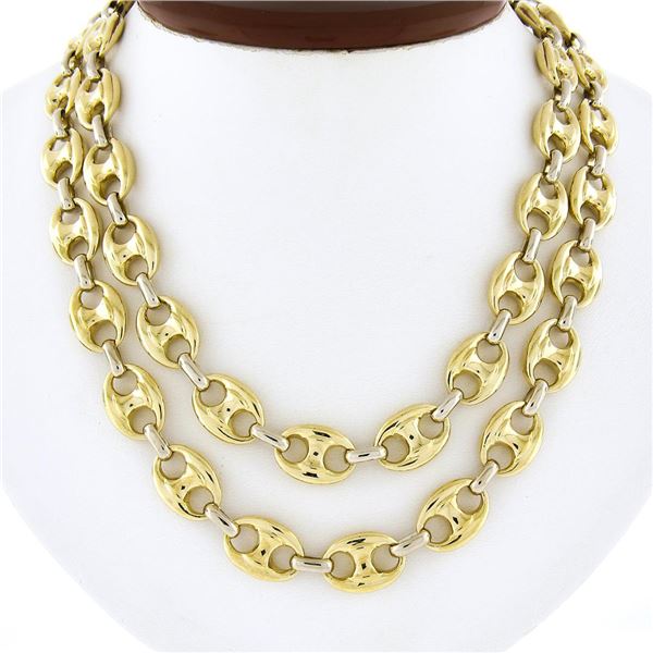 18K Two Tone Gold 11.6mm Polished Mariner Link Long 36" Statement Chain Necklace