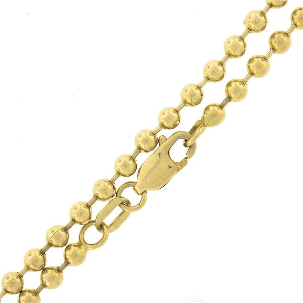 14k Yellow Gold Long 22" 3mm Polished Round Bead Ball Link Chain Necklace
