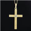 Image 3 : Vintage 14K Yellow Gold Pave Diamond Hand Engraved Square Cross Pendant w/ Chain